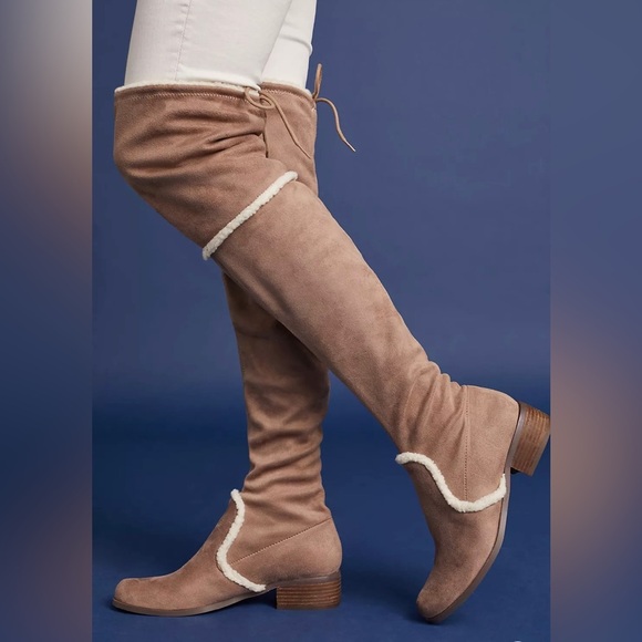 NWOT Charles David Sz7.5 brown/beige pullon over the knee boots by Anthropologie - Picture 1 of 10
